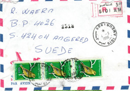 TUNESIA, Registered Letter, Birds   /  TUNESIE  Lettre Recommandée, Oiseaux - Passereaux