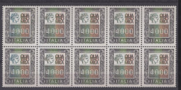 Italia (1978) - Alti Valori - 4.000 Lire In Blocco Di 10 ** - 1971-80: Mint/hinged