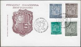 Andorre Espagnol 1988 Y&T 194 à 197 Sur FDC. Armoiries D'Andorre - Briefe U. Dokumente