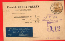 ZXR-41 Entier Postal Recommandé De Emery Frères Ponts-de-Martel Pour Fleurier, Circ. 1913. Ganzsache. - Ponts-de-Martel