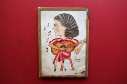 Disegno China Acquarello Caricatura Donna Chitarrista Romeo Marchetti? 1935 - Aquarel