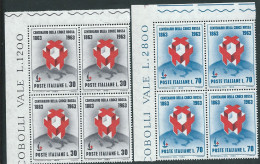 Italia 1963; Centenario Della Croce Rossa, Serie Completa In Quartine D' Angolo - 1961-70: Neufs