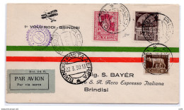 1930 Rodi/Brindisi Del 21.3.30 - Aerogramma Per Brindisi - Poststempel (Flugzeuge)