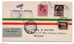 1930 Rodi/Brindisi Del 21.3.30 - Aerogramma Per Brindisi - Marcophilie (Avions)