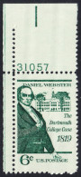 !a! USA Sc# 1380 MNH SINGLE From Upper Left Corner W/ Plate-# 31057 - Darmouth College Case: Daniel Webster - Ungebraucht