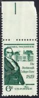 !a! USA Sc# 1380 MNH SINGLE W/ Top Margin - Darmouth College Case: Daniel Webster - Unused Stamps