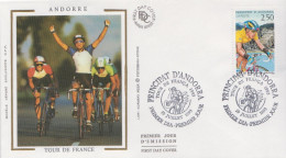 Andorra Stamp On Silk FDC - Ciclismo