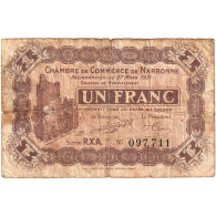 France, Narbonne, 1 Franc, 1921, TB, Pirot:89-28 - Chamber Of Commerce