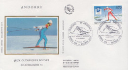 Andorra Stamp On Silk FDC - Invierno 1994: Lillehammer