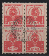 Brazil 1947 First Day Cancel On Block Of 4 - Unused Stamps