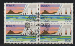 Brazil 1974 First Day Cancel On Block Of 4 - Neufs