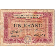 France, Gray Et Vesoul, 1 Franc, 1920, TB, Pirot:62-17 - Camera Di Commercio