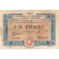 France, Gray Et Vesoul, 1 Franc, 1919, TB, Pirot:62-13 - Chambre De Commerce