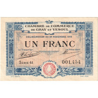 France, Gray Et Vesoul, 1 Franc, 1919, TTB+, Pirot:62-13 - Camera Di Commercio
