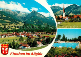 73226953 Fischen Allgaeu Gesamtansicht Mit Alpenpanorama Kirche Freibad Fischen  - Fischen