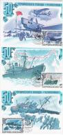 Russia USSR 1984 MC X3 Maximum Cards, Transport Ship Ships Icebreaker Steamer "Chelyuskin" Polar Arctic - Cartes Maximum