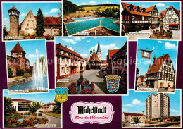 73226213 Michelstadt Diebsturm Stadtgarten Fontaene Odenwaldhalle Freibad Markt  - Michelstadt