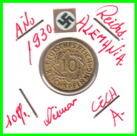 GERMANY REPÚBLICA DE WEIMAR 10 PFENNIG DE PENSIÓN ( 1930 CECA - A ) MONEDA DEL AÑO 1923-1936 (RENTENPFENNIG KM # 32 - 10 Renten- & 10 Reichspfennig