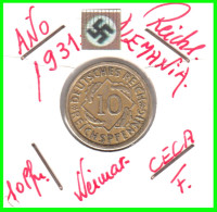 GERMANY REPÚBLICA DE WEIMAR 10 PFENNIG DE PENSIÓN ( 1931 CECA - F ) MONEDA DEL AÑO 1923-1936 (RENTENPFENNIG KM # 32 - 10 Rentenpfennig & 10 Reichspfennig