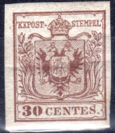 * 1850 Lombardo Veneto 30 Cent Bruno Nuovo Con Gomma Sass. N8 (II Tipo) (21000) - Lombardije-Venetië