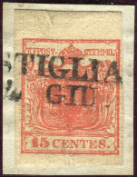 Fr 1850 - Lombardo Veneto - C.15 Rosso Vermiglio Intenso I Tipo Carta A Coste Verticali - Lombardije-Venetië