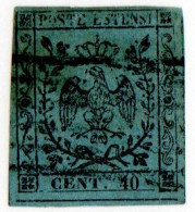 *  Modena 1852 40 Cent Celeste Usato Firme Diena E Sorani - Modène