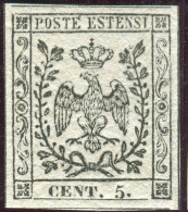 ** 1852- Modena -PROVA -  5 C. Bianco  Carta Bianca Con Filigrana A (P21) Nuovo Gomma Integra, Bolaffi - Modena