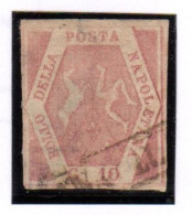 Us Napoli 1858 10 Grana Rosa Lilaceo I Tavola Filigrana Bolli Postali Piccola Piega Verticale - Napoli