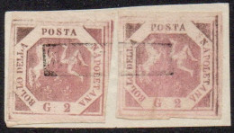 Fr 1858 - Napoli 2 Valori Su Frammento Da 2 Grana, I Tavola, Lilla Rosa Intenso (5b), Cert. Chiavarello (3.200) - Neapel