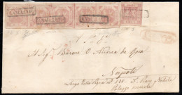 Ltr 1858 - Napoli - Piego Di Lettera, Striscia Di 5 Val Del 2 Gr II Tav (6+6i+3a), Cert Moscadelli/Borrelli (25.000) - Naples