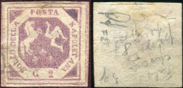 Us 1858 - Napoli - Falso Dell'epoca Usato 2 Grana Violetto, Ritoccato (F2b) Verifica L.Guido - Nápoles