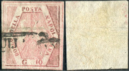 Us 1858 - Napoli - Falso Dell'epoca Usato 10 Grana Rosa Carminio (F5) III Tipo, Cert. L.Guido - Napels