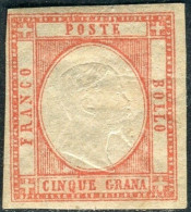 * 1861 - Province Napoletane -5 Grana Rosso Carminio (21) Nuovo Con Gomma, Riporto 4. Diena - Merone - Bottacchi - Guido - Napoli