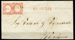 Ltr 1861 NAPOLI -Prov. Napoletane - Lettera Da Napoli A Milano,  5 Grana Rosso Carminio (21) Da Sicilia In Rosso, - Naples