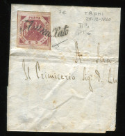 Fr 1858 - Napoli -  Frammento DiLettera Da Trani, 2 Gr  Carminio Vivo III (7e) Svolazzo Tipo 23 Punti 6, Viesti - Naples