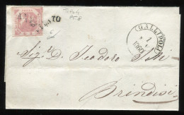 Ltr 1858 - Napoli - Lettera Da Gallipoli A Brindisi, 2 Gr Rosa Chiaro II Tav (6) Svolazzo Tipo 4 Punti 8, Cert. Viesti - Napoli