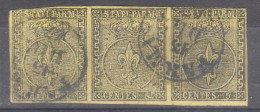 Us 1852 Parma 5 Cent Giallo Arancio N 1 Striscia 3 Valori - Parme