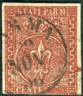 Us 1853/55 Parma - 25 Centesimi Bruno Rosso (8) Verifica L. Guido - Parme