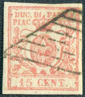 Us 1857/59 Parma - 15 Centesimi Vermiglio Chiaro (9a) Usato, Bolaffi & Cert. L.Guido - Parme