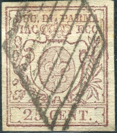 Us 1857/59 Parma - 25 Centesimi Bruno Lilla Scuro (10a) Usato, Richter - Parma