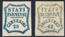 * 1859 Parma - 20 Centesimi Azzurro Scuro Gov.Provvisorio (15b/f) Varietà Decalco, Cert. M.Manzoni (4000) - Parme