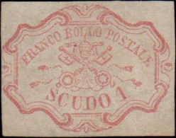 * 1852 - Stato Pontificio - 1 Scudo Rosa Carminio (11), Rigommato, Cert L. Guido (1.875) - Estados Pontificados