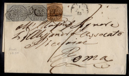 Ltr 1852 - Stato Pontificio - Lettera Da Ascoli A Roma, Coppia 6 Baj (7a) + 3 Baj Oleoso (4e), Cert. L. Guido (2.325) - Papal States