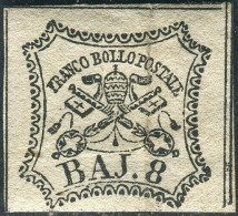 * 1852 - Stato Pontificio - 8 Baj Bianco (9), Nuovo Con Gomma Originale E Piega Verticale, Merone & Ver. L. Guido (1.000 - Kerkelijke Staten