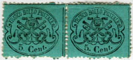 * 1868 - Stato Pontificio - Coppia C.5 Azzurro Verdastro (25a) Nuovo Con Gomma Originale, Di Buona Qualità (1.100) - Estados Pontificados