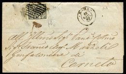 Ltr 1852 - Stato Pontificio - Lettera Da Roma Affrancata Con 2 Baj Bianco (3A) L. Guido (400) - Estados Pontificados