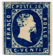 * SARDEGNA 1851 20 Cent Azzurro Con Gomma Cert. Colla (28000) - Sardinien