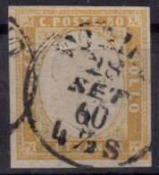 Us SARDEGNA 1853-63 17 Aa 80 Cent Olivastro Cert. Colla - Sardegna