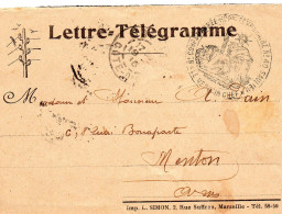 1916. LETTRE-TELEGRAMME. "HOPITAL TEMPORAIRE N°40. SAULIEU (COTE D'OR). - WW1 (I Guerra Mundial)