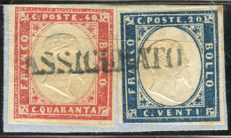 Fr 1855 - “IV Emiss. Sardegna” C.20 Azzurro Grigiastro (15Ag) C.40 Rosso Scarlatto (16A) Con Annullo Assicurato In Nero  - Sardegna